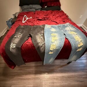 Stylish Distressed Black and Blue Jeans for Men